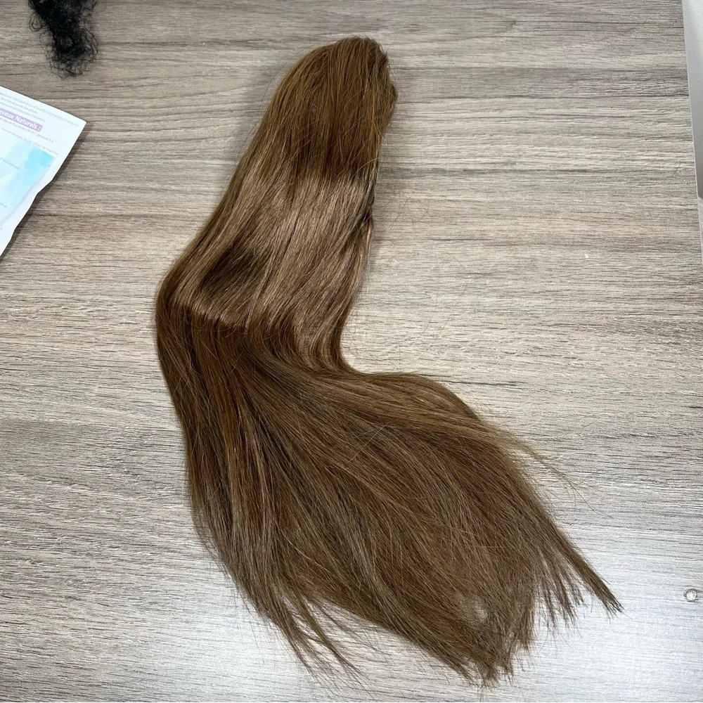 Natural Brown Human Hair Claw Clip 14 Inch Ponytail Extension